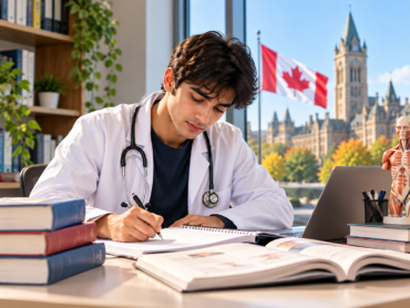 Focused Medical Student in a Canadian Library